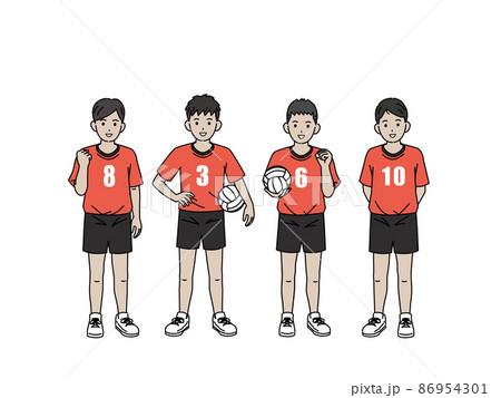 バレーボール バレー部 クラブ活動 部活 スポーツ ユニフォーム姿の男子 中高生 全身のイラスト素材