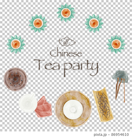 中国のお茶会道具手描き水彩風イラスト 86954610