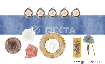 中国のお茶会道具手描き水彩風イラスト 86954619