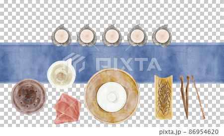 中国のお茶会道具手描き水彩風イラスト 86954620