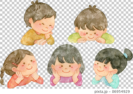 頬杖をつく子供たちのイラスト 86954929