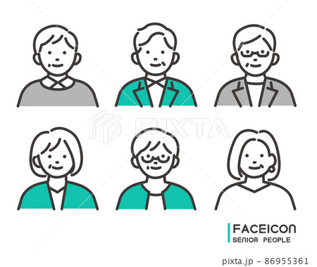 シンプルで使いやすいシニアの顔アイコンのベクターイラスト素材 男女 オシャレ バストアップのイラスト素材