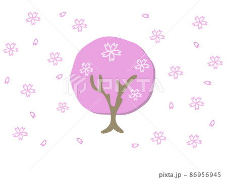 桜の木と花吹雪のイラスト 桜の木と花吹雪のイラスト 86956945