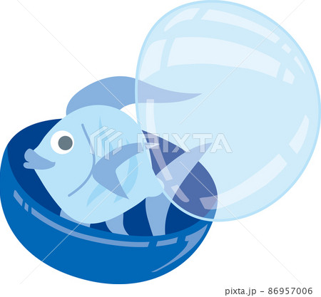 7月のガチャポンカプセル_水色の熱帯魚_カプセル半開き 86957006