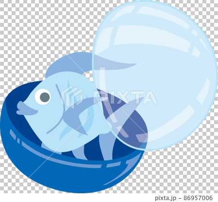 7月のガチャポンカプセル_水色の熱帯魚_カプセル半開き 86957006