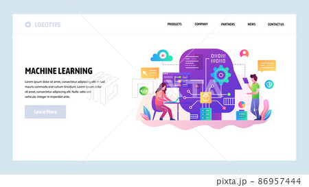 Vector web site design template. Machine learning and AI artificial intellegence, robot technology, big data science. Landing page concepts for website and mobile development. Modern flat illustration 86957444