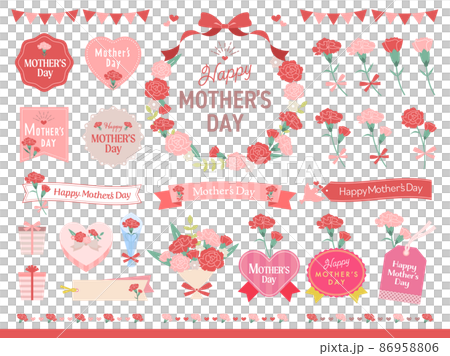 Illustration set of carnation and ribbon frame for Mother's Day 86958806