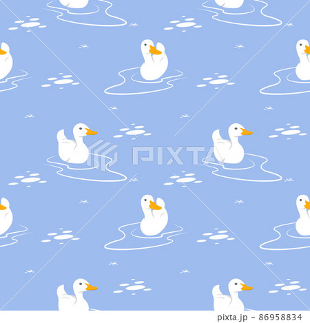 Seamless Pattern Repeatable Texture Summer Spring Cute Duck Swan Pond 86958834