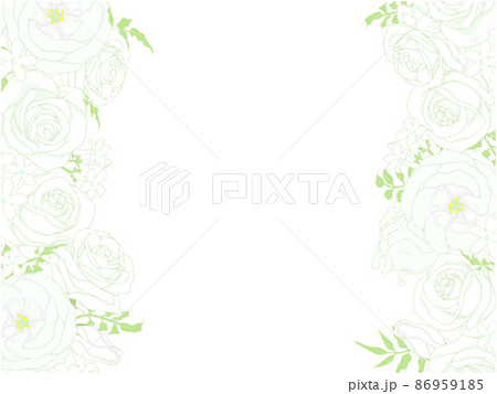 薔薇とトルコキキョウとジャスミンのフレーム 左右 のイラスト素材