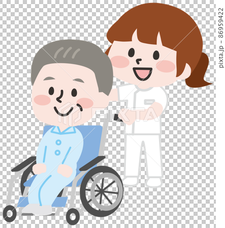 Nurse pushing a wheelchair - Stock Illustration [86959422] - PIXTA