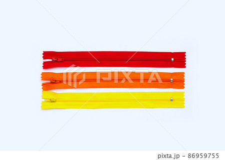 Zippers for clothing on white background. Zippers for clothing on white background. 86959755
