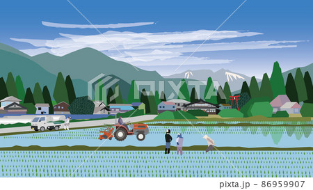 田舎の田植え農作業 86959907