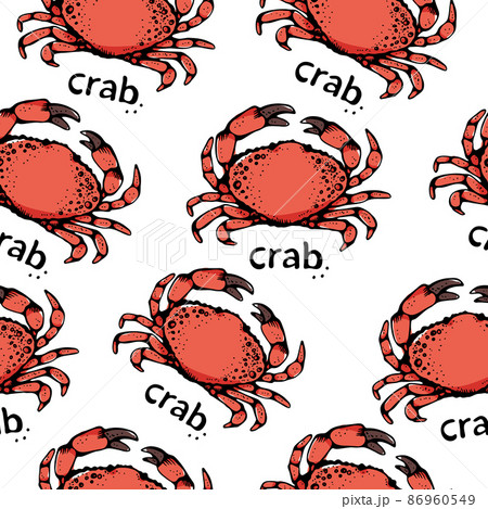 Crab vector seamless pattern, hand drawn seafood illustration 86960549