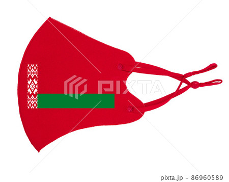Red cotton reusable cloth protective mask looks as flag of Republic of Belarus isolated on white background Red cotton reusable cloth protective mask looks as flag of Republic of Belarus isolated on white background 86960589