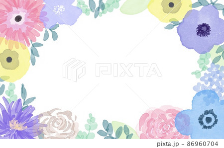 水彩画。水彩で描いた花のフレーム。草木と花の装飾フレーム。 86960704