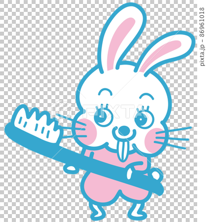 A cute rabbit with a big toothbrush A cute rabbit with a big toothbrush 86961018