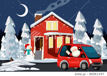 Outdoor Christmas house at night scene 86961497