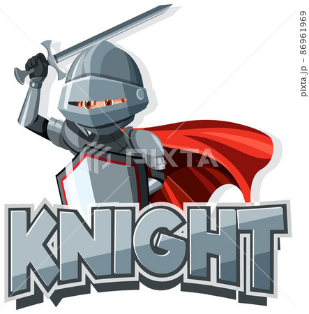 Knight font logo with a medieval knight in cartoon style 86961969