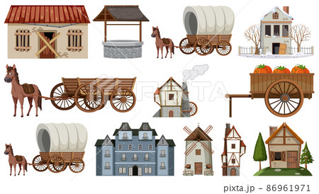 Set of abandoned houses and buildings 86961971