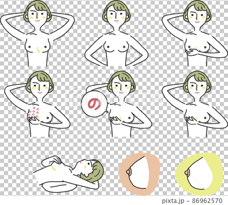 Breast cancer self-check set illustration material that is easy to use for leaflets and flyers 86962570