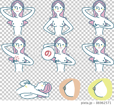 Breast cancer self-check set illustration material 86962571