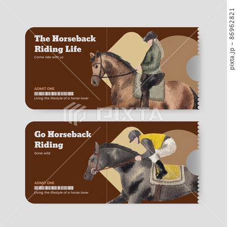 Ticket template with horseback riding concept,watercolor style 86962821