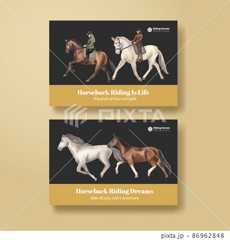 Facebook template with horseback riding concept,watercolor style 86962848
