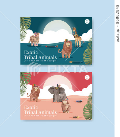 Facebook template with jungle tribal animal concept,watercolor style Facebook template with jungle tribal animal concept,watercolor style 86962948