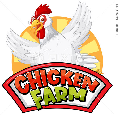 Chicken farm banner with white chicken cartoon character Chicken farm banner with white chicken cartoon character 86963144