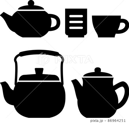 ティーポットやカップのアイコンセットのイラスト素材