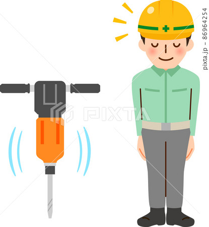 お辞儀する工事作業員とドリル 86964254