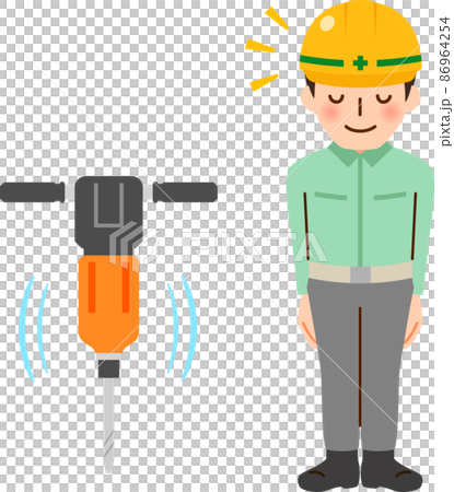 お辞儀する工事作業員とドリル 86964254
