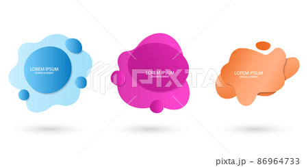 Fluid frame isolated on white background. Set of abstract liquid shapes, colorful elements, gradient waves with geometric lines, dynamical forms. Vector flat design for banner, flyer, business card Fluid frame isolated on white background. Set of abstract liquid shapes, colorful elements, gradient waves with geometric lines, dynamical forms. Vector flat design for banner, flyer, business card 86964733