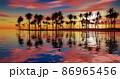The sea and palm trees against the backdrop of a tropical sunset 3d-rendering 86965456