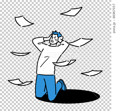 一個年輕人因為文書工作而跪在地上哭 86967057