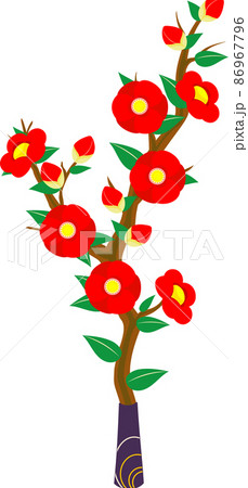 濃紺の花瓶に生けた椿の花のイラスト 86967796
