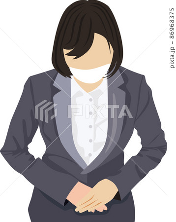 女性スーツマスク着用 お辞儀イラスト 女性スーツマスク着用 お辞儀イラスト 86968375