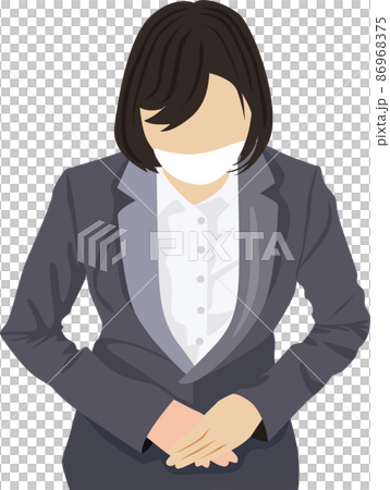 女性スーツマスク着用 お辞儀イラスト 女性スーツマスク着用 お辞儀イラスト 86968375