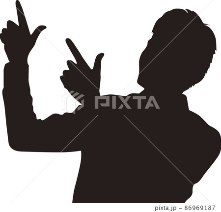 男性指さしイラストシルエットのイラスト素材