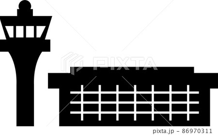 空港管制塔シルエットのイラスト素材