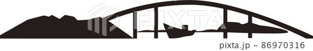 橋をくぐる漁船のシルエットのイラスト素材