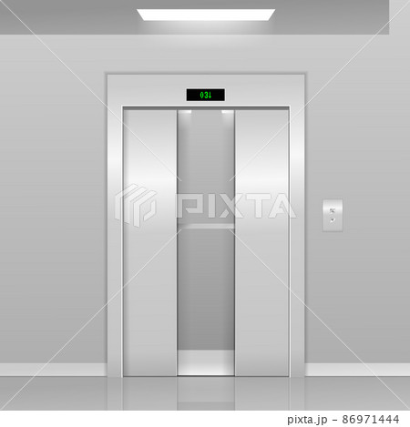 Realistic 3d Detailed Elevator with Opened and Closed Metal Doors Modern Interior Office or Hotel. Vector realistic empty lobby interior with lift 86971444