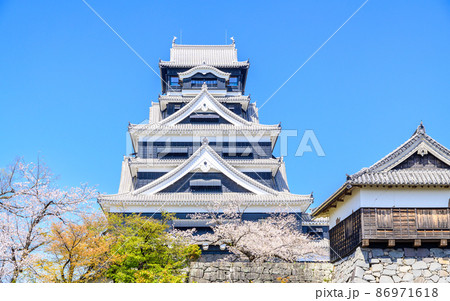 桜の花咲く季節　熊本城内から桜と天守閣風景　Kumamoto Castle 86971618