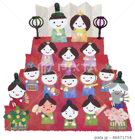 ひな人形 15人飾りのイラスト 86971758