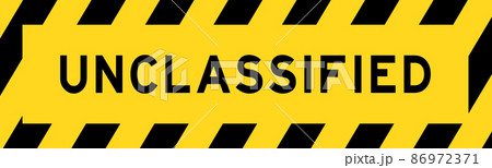 Yellow and black color with line striped label banner with word unclassified 86972371