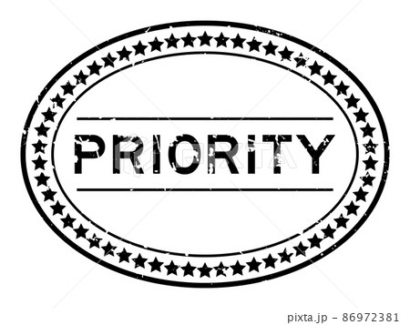 Grunge black priority word oval rubber seal stamp on white background 86972381
