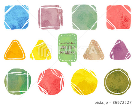 水彩のカラフルな四角・三角・丸のミニフレームセット 86972527