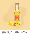 Glass bottle of refreshing kombucha drink with ginger and lemon. Healthy delicious summer beverage. Fermented drink made with tea, sugar, bacteria and yeast  86972578