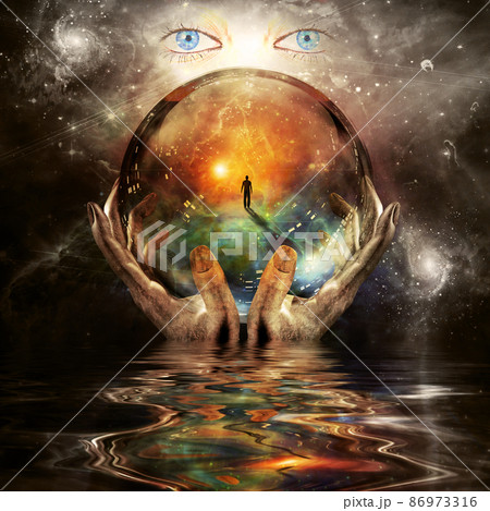 Crystal ball in hands of creator 86973316