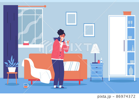 Sick Woman Flat Background 86974372